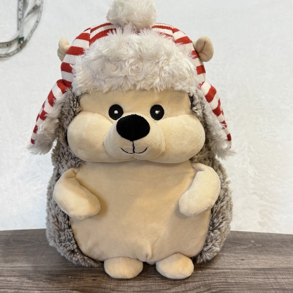Happy Winter Hedgehog 14" Plush Dog KellyToy Squeaks Gray Stuffed Animal 2022